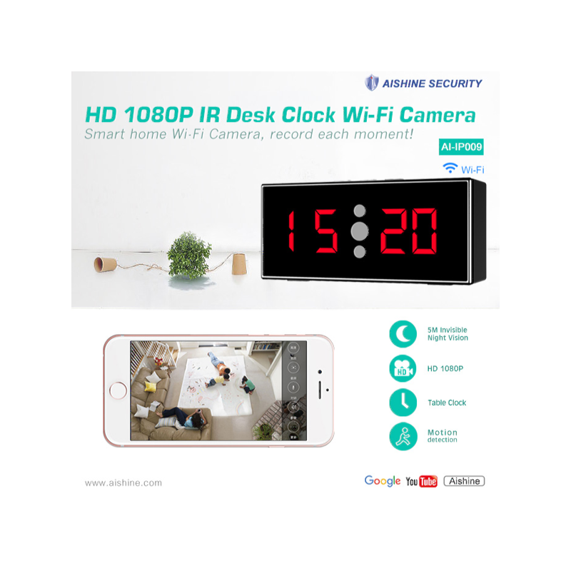 HD 1080P IR Desk Clock Wi-Fi Security Camera