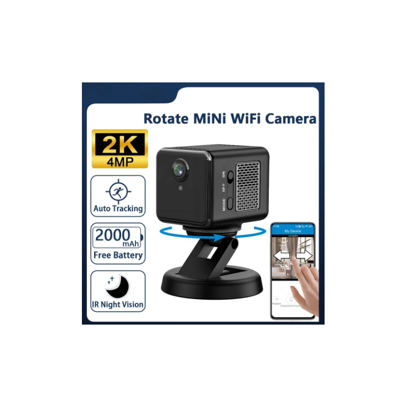 Wifi Rotate Mini Camera Ai Human Auto Tracking 5x Zoom 120 Wide Angle Built-in Battery Night Vision Ptz Camera