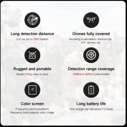 Mini Handheld 2km Drone UAV Signal Detector with High Alarm Sensitivity
